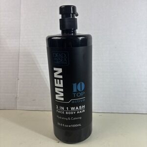 DEAD SEA Mens 3-in-1 Hair+Face+Body Wash 33.8oz Hydrating & Calming Pump Bottle